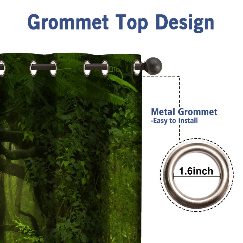 Jekeno Forest Blackout Curtains Tropical Jungle Green Trees Foliage in The Woodland Himalayas Landscape Nature Decor for Bedroom Living Room Grommet Window Drapes 2 Panel Set, 52"x84" - Image 5