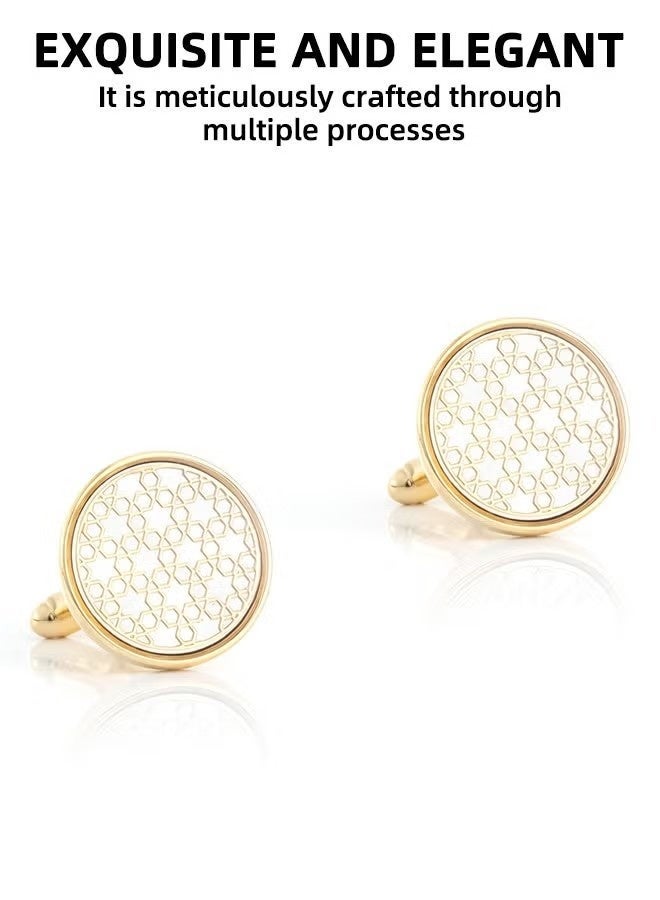 Premium Gold Cufflinks - French Shirt Cufflinks, Round Metal Cufflinks Outlet (18mm 1 Pair) - Image 4