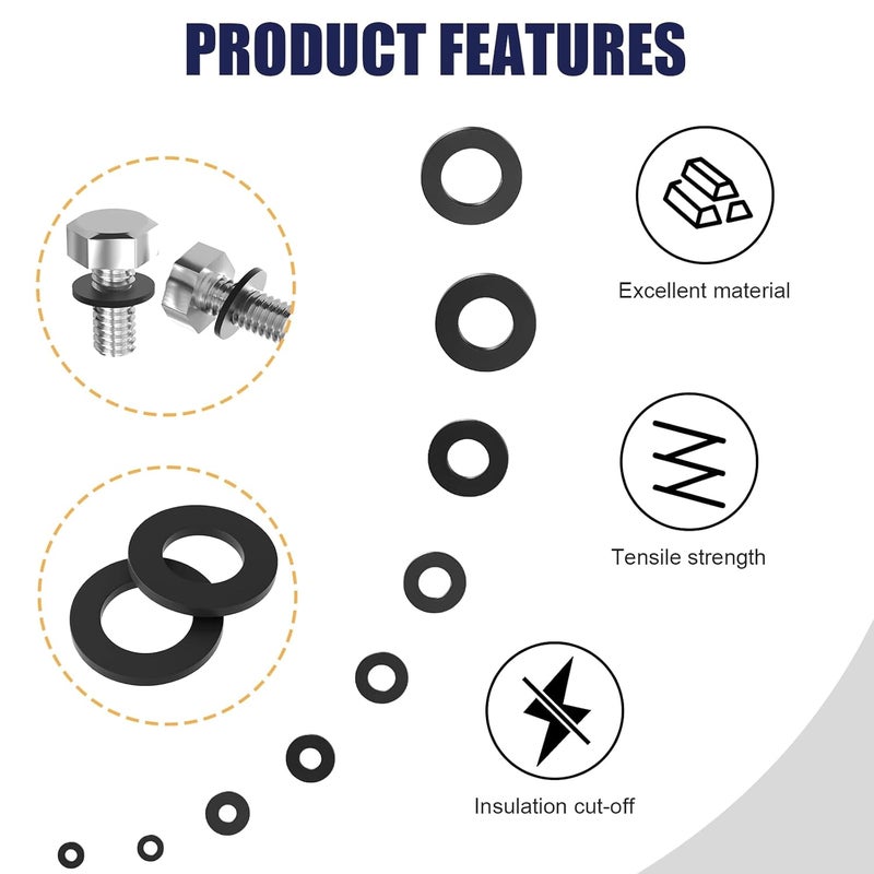 wegoup 900-Piece Nylon Flat Washer Assortment Kit Black Plastic Flat Washers for Bolts and Screws (M2-M12), Assorted Screw Washers Washer Set for Household & Industrial Use - Image 5