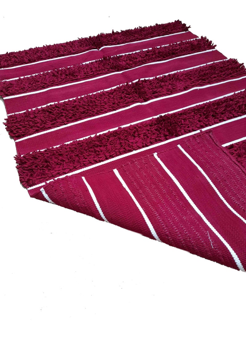 Bazaar Misr Kilim rag rug cotton shaggy Dark Burgundy  - Image 3