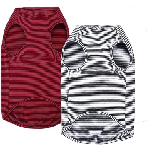 WEONE Dog Summer T-Shirts Striped Cotton Vest,Pet Breathable Soft Basic Clothes for Small Medium Larg Boy Girl Dogs,M - Image 1