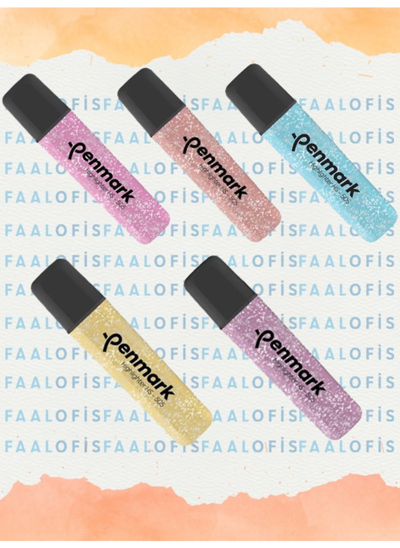 PENMARK - Refillable Highlighter Metallic Silver Gold Bronze Turquoise Powder Blue Pink - Image 1