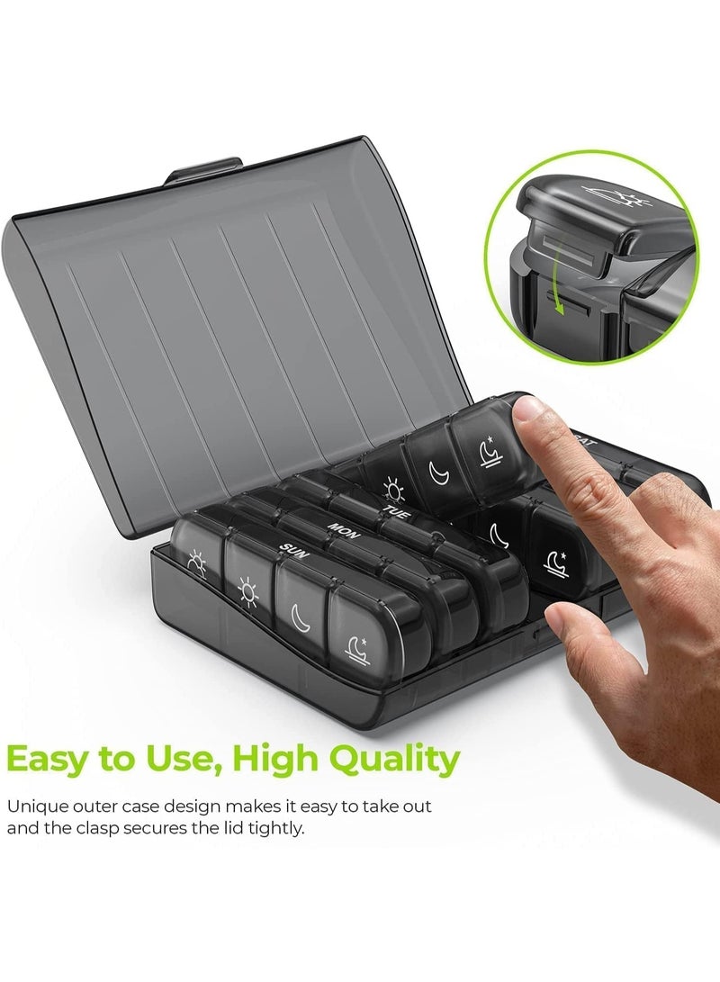 Weekly Pill Organizer, 7 Daily Large Pill Box Cases, Portable Pill Case, 4 Times a Day, BPA Free, Easy to Carry, to Hold Fish Oils, Vitamins, Supplements, Medication, Black - Image 5