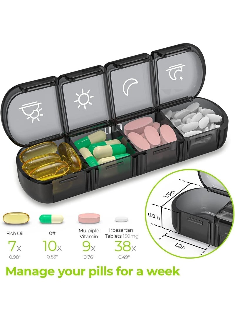 Weekly Pill Organizer, 7 Daily Large Pill Box Cases, Portable Pill Case, 4 Times a Day, BPA Free, Easy to Carry, to Hold Fish Oils, Vitamins, Supplements, Medication, Black - Image 2
