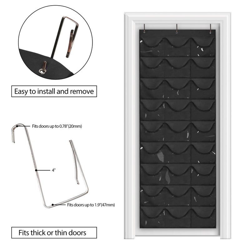 Dofilachy Hat Rack - Hat Organizer - Hat Racks for Baseball Caps, Visible Hat Holder - Baseball Rack for Wall Door with 3 Hooks, 27 Deep Pockets - Image 3