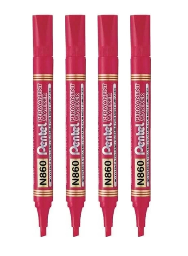 Pentel 4-Piece Permanent Marker Chisel Tip Red Ink - Image 1
