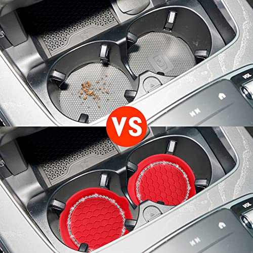 Amooca Car Cup Coaster Universal Non-Slip Cup Holders Bling Crystal Rhinestone Car Interior Accessories 2 Pack Red - Image 4