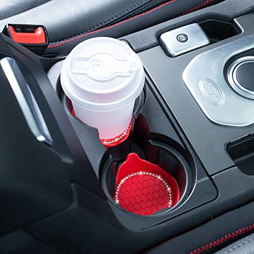Amooca Car Cup Coaster Universal Non-Slip Cup Holders Bling Crystal Rhinestone Car Interior Accessories 2 Pack Red - Image 3