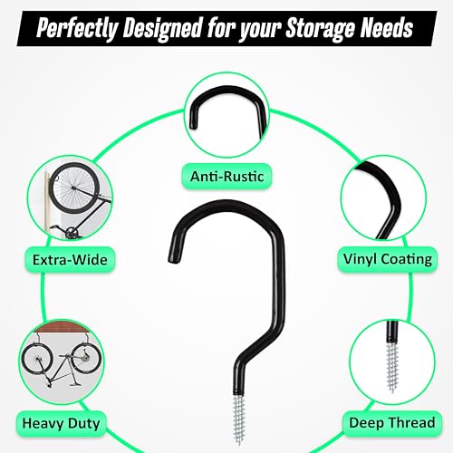 Etoolia 6 Pack Heavy Duty Garage Bike Storage and Utility Hooks-5.7 Inches for Garage Wall and Ceiling-Garage Hooks for Hanging Bicycle,Hose,Cords,and Garden Tools - Image 5