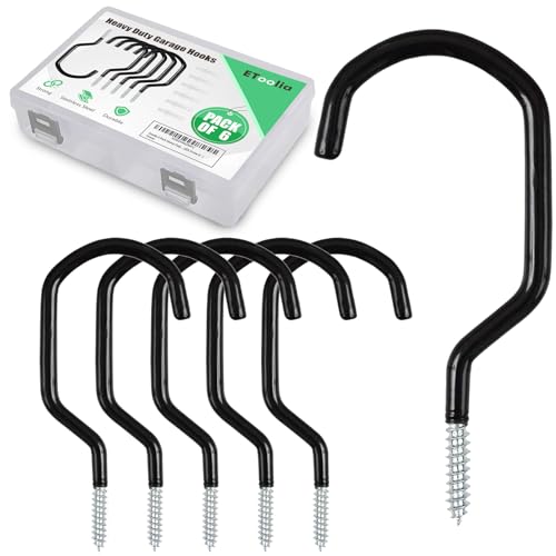 Etoolia 6 Pack Heavy Duty Garage Bike Storage and Utility Hooks-5.7 Inches for Garage Wall and Ceiling-Garage Hooks for Hanging Bicycle,Hose,Cords,and Garden Tools - Image 1
