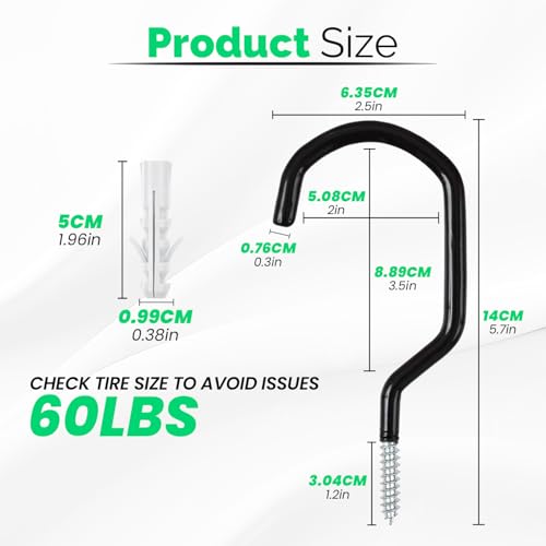 Etoolia 6 Pack Heavy Duty Garage Bike Storage and Utility Hooks-5.7 Inches for Garage Wall and Ceiling-Garage Hooks for Hanging Bicycle,Hose,Cords,and Garden Tools - Image 2
