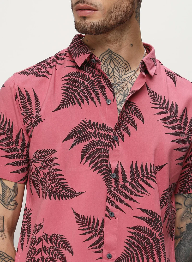 كامبوس سوترا Men's Brown Contrast Fern Shirt