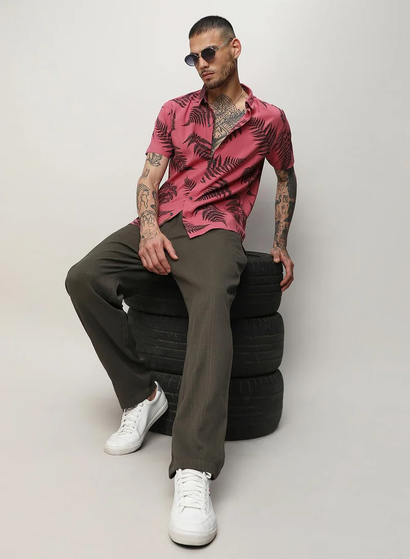 كامبوس سوترا Men's Brown Contrast Fern Shirt