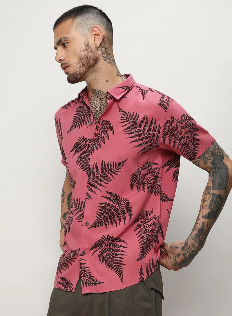 كامبوس سوترا Men's Brown Contrast Fern Shirt