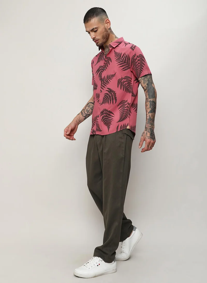 كامبوس سوترا Men's Brown Contrast Fern Shirt