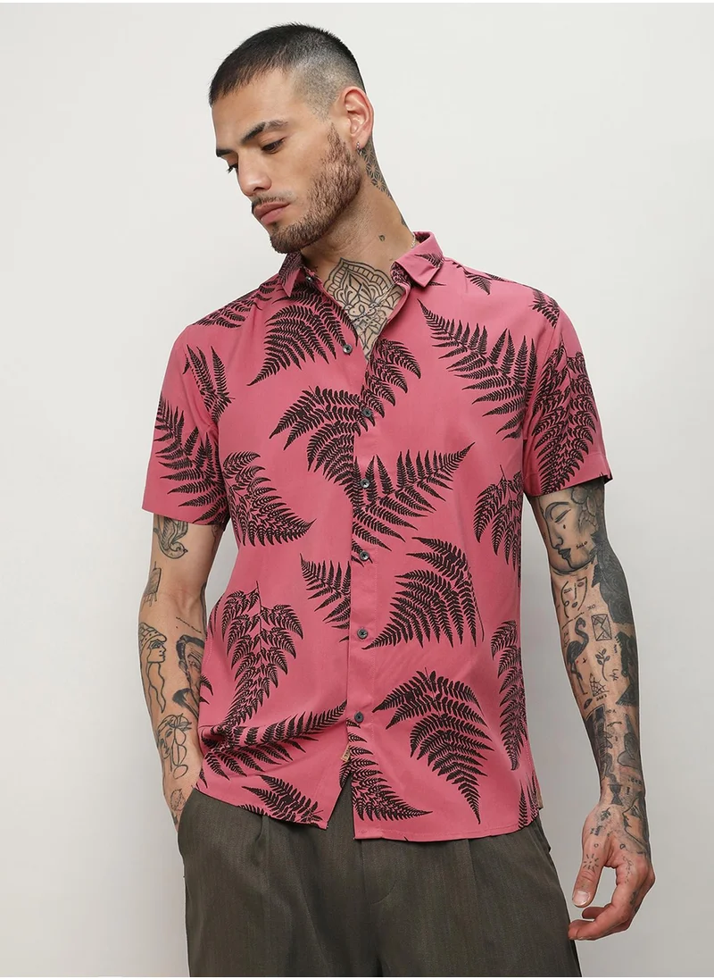 كامبوس سوترا Men's Brown Contrast Fern Shirt