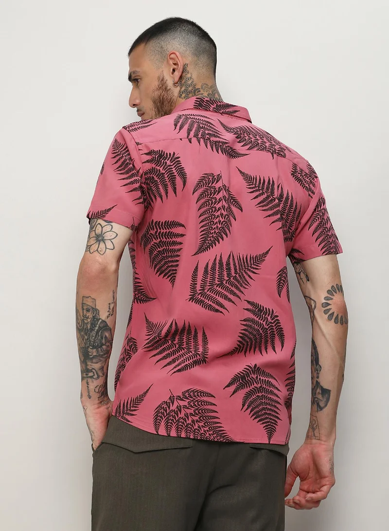 كامبوس سوترا Men's Brown Contrast Fern Shirt