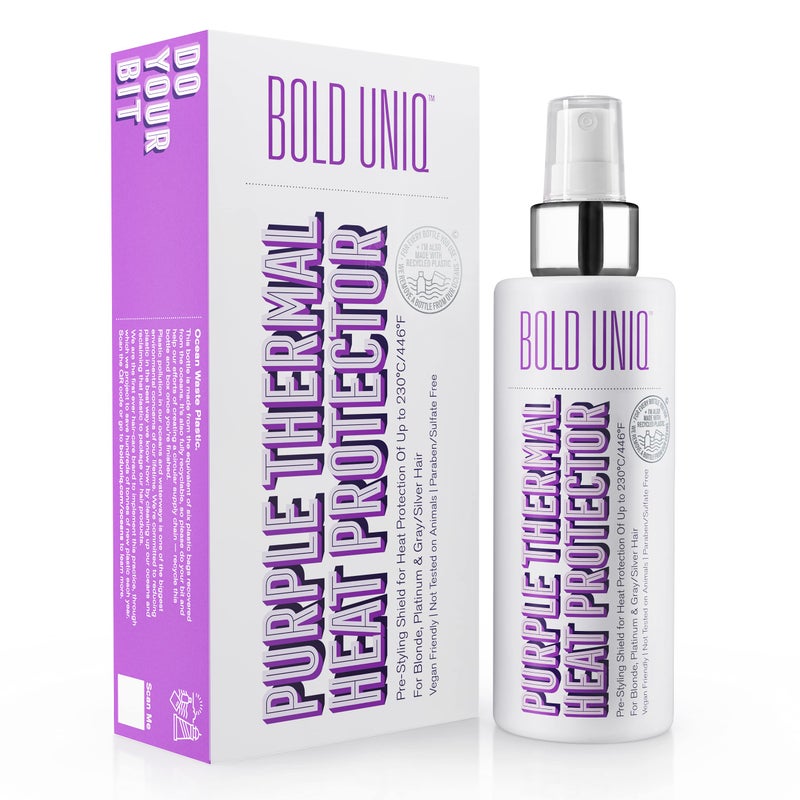 Heat Protectant Spray Formulated For Blonde Platinum Ash SilverGray Hair Thermal Shield Protection Professional Formula Minimises Brassy Yellow Tones Protects Dry Damaged Frizzy Curly Hair