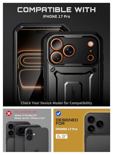 SUPCASE for iPhone 17 Pro Case with Camera Control Button Unicorn Beetle Pro Builtin Kickstand Screen Protector MilitaryGrade Protection Full Body Heavy Duty Phone Case Black - Image 3