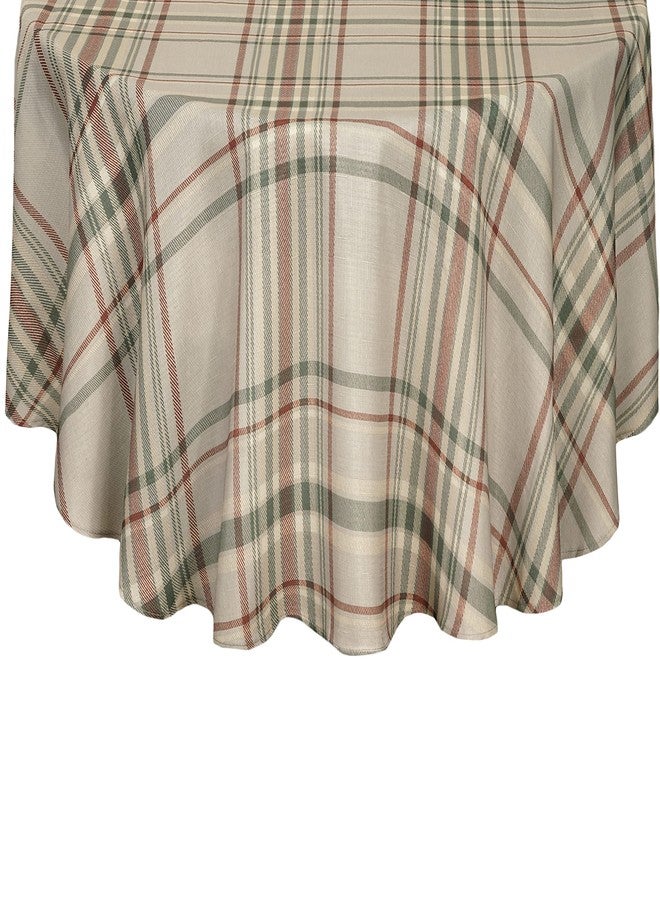 Newbridge Green Autumn Pocono Rustic Plaid Lodge Fabric Tablecloth, 70 Inch Round, Fall Farmhouse Easy Care Stain Resistant Table Cover for Holiday Dining - Image 1