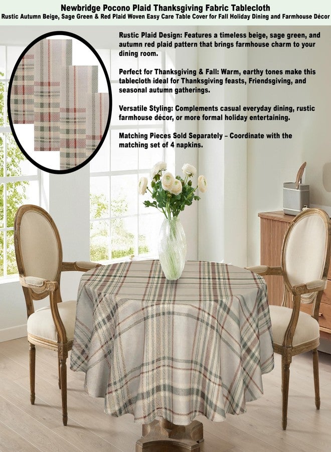 Newbridge Green Autumn Pocono Rustic Plaid Lodge Fabric Tablecloth, 70 Inch Round, Fall Farmhouse Easy Care Stain Resistant Table Cover for Holiday Dining - Image 2