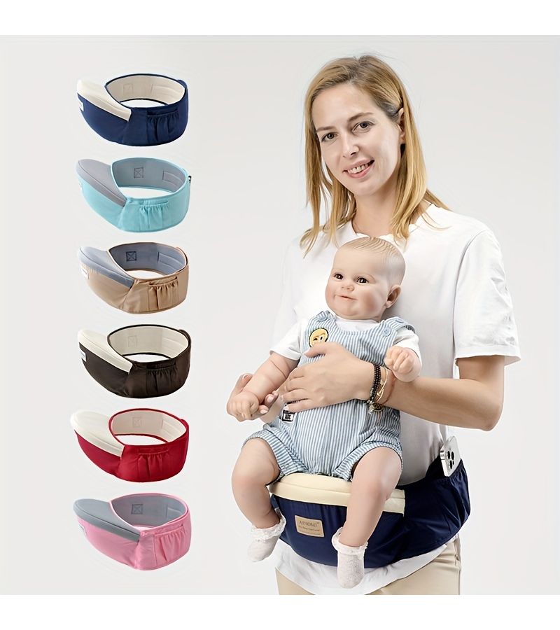 Hip Seat Child Carrier Adjustable Waist Belt Ergonomic Design Multiple Pockets Light Blue For Newborns And Toddlers Up To 45 Lbs - Image 2