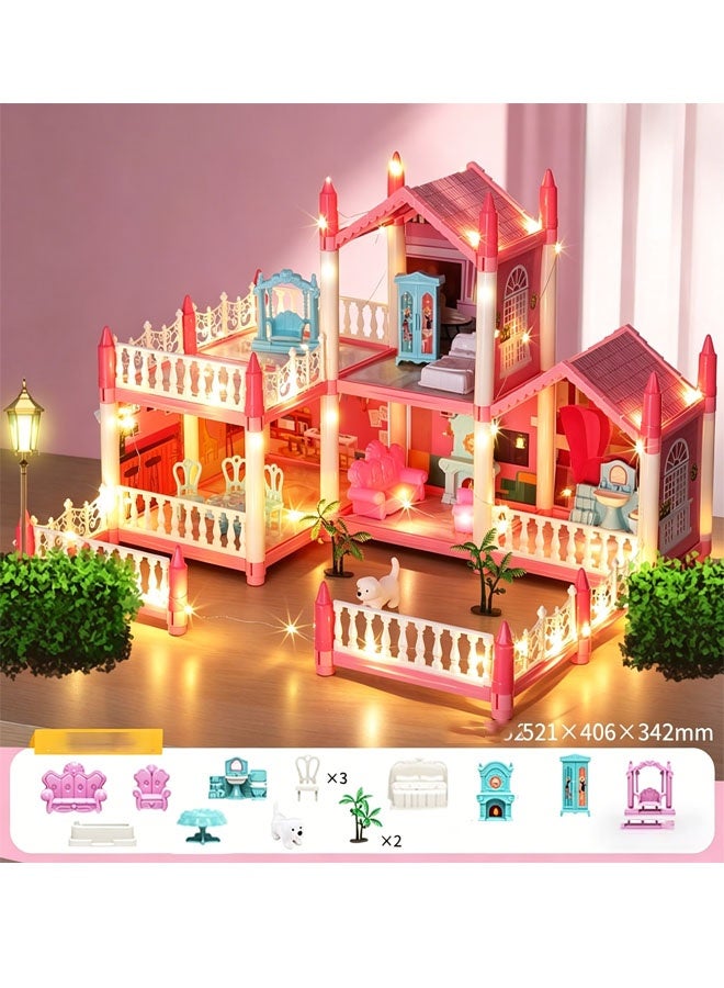 Doll House, 2 Floors, 5 Rooms, 2 Terraces, Diy Building Toy Set, Decorative Doll House Accessories and Furniture, Children's Gift