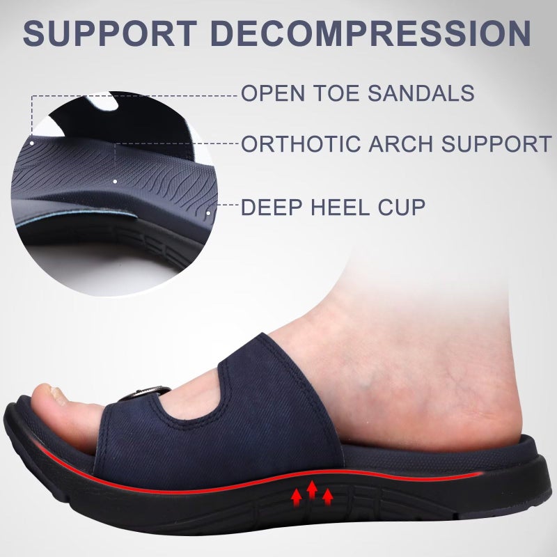 COFACE COFACE Womens Orthotic Athletic Slides Ladies Slip On Sport Sandals Comfortable Cushion Sandles Plantar Fasciitis Arch Support Navy Blue Size 7 - Image 2