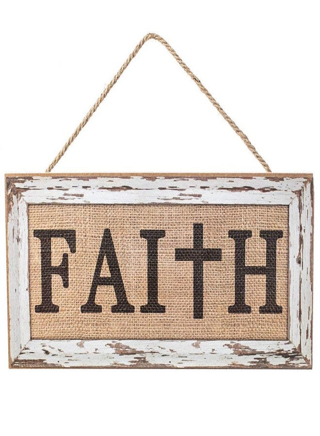 GiftWrap Etc. Wooden Burlap Faith Cross Sign - 12.5" x 6", Rustic White Wood and Burlap, Christian Wall Decor, Church, Jesus, Lord, Wreath, Home, Kitchen, Christmas Decoration, Easter - Image 1