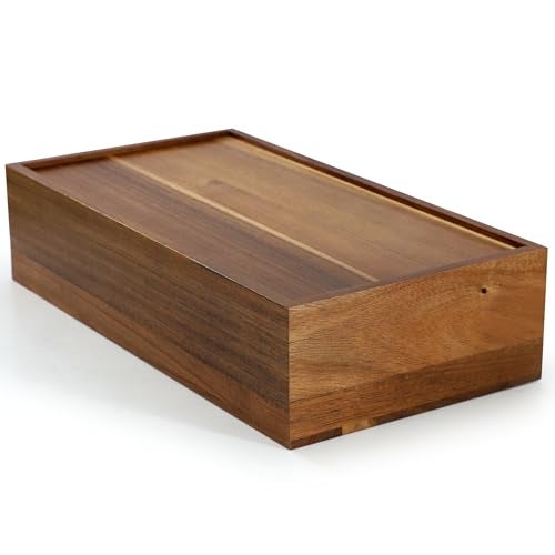Elama Acacia Wood 14.25 x 7.5 Inch 10 Compartment Tea Box, Tea Bag Organizer, Magnetic Lid, Kitchen Storage - Image 5
