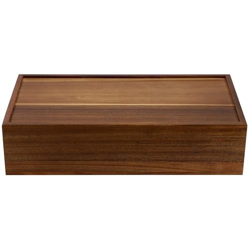 Elama Acacia Wood 14.25 x 7.5 Inch 10 Compartment Tea Box, Tea Bag Organizer, Magnetic Lid, Kitchen Storage - Image 3
