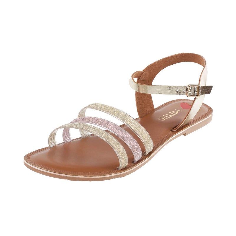 Metro Women's Gold Faux Leather Flat Strappy Fashion Sandals UK/5 EU/38 (33-1065) - Image 5