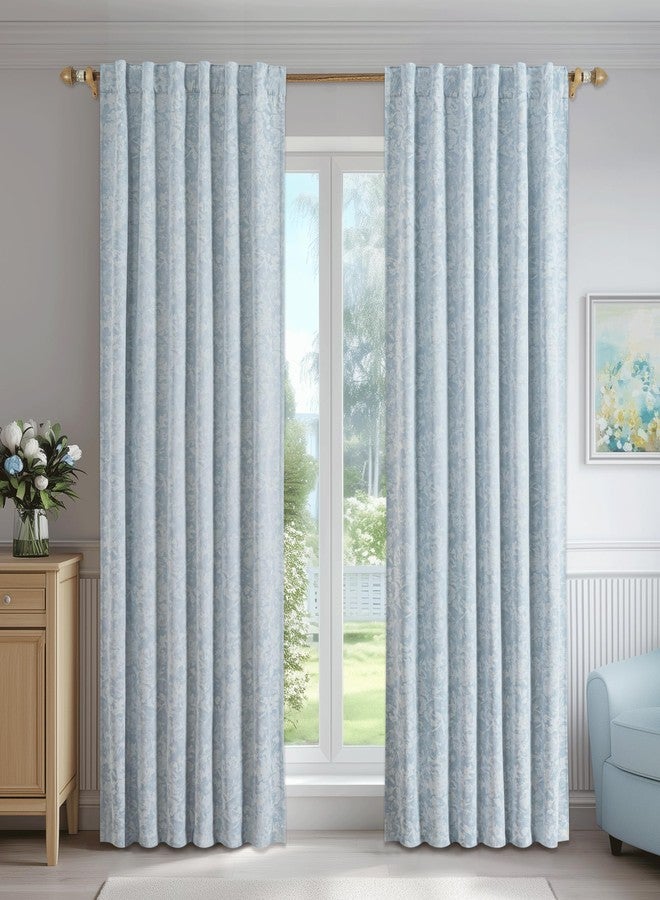 Beauoop Blue Floral Jacquard Blackout Curtains 84 Inches Long 2 Panels for Bedroom Living Room Chenille Flower Room Darkening Thermal Insulated Soundproof Rod Pocket Back Tab Window Drapes, 52x84 - Image 2