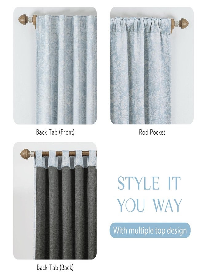 Beauoop Blue Floral Jacquard Blackout Curtains 84 Inches Long 2 Panels for Bedroom Living Room Chenille Flower Room Darkening Thermal Insulated Soundproof Rod Pocket Back Tab Window Drapes, 52x84 - Image 5
