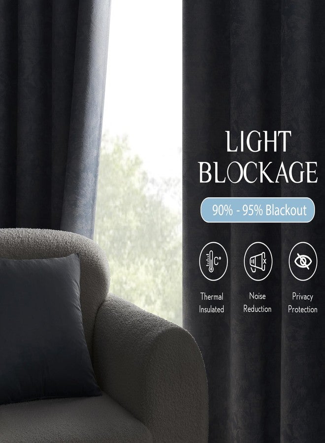Beauoop Blue Floral Jacquard Blackout Curtains 84 Inches Long 2 Panels for Bedroom Living Room Chenille Flower Room Darkening Thermal Insulated Soundproof Rod Pocket Back Tab Window Drapes, 52x84 - Image 4
