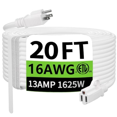 HUANCHAIN Indoor Outdoor White Extension Cord 20 ft Waterproof, 16/3 Gauge Flexible Cold-Resistant Appliance Extension Cord Outside, 13A 1625W 16AWG SJTW, 3 Prong Heavy Duty Electric Cord, ETL - Image 1