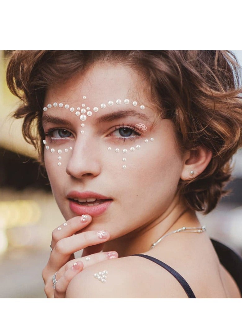 3 Sheets Self-Adhesive Pearl Eyeshadow Stickers (495PCS), 3D White Hair & Face Gems, Multi-Size Pearls for Bridal Makeup, Festival Look & DIY Decorations - Image 3