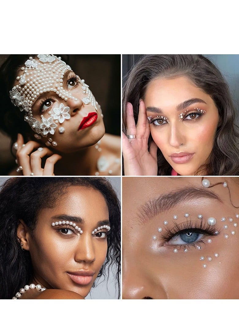 3 Sheets Self-Adhesive Pearl Eyeshadow Stickers (495PCS), 3D White Hair & Face Gems, Multi-Size Pearls for Bridal Makeup, Festival Look & DIY Decorations - Image 5