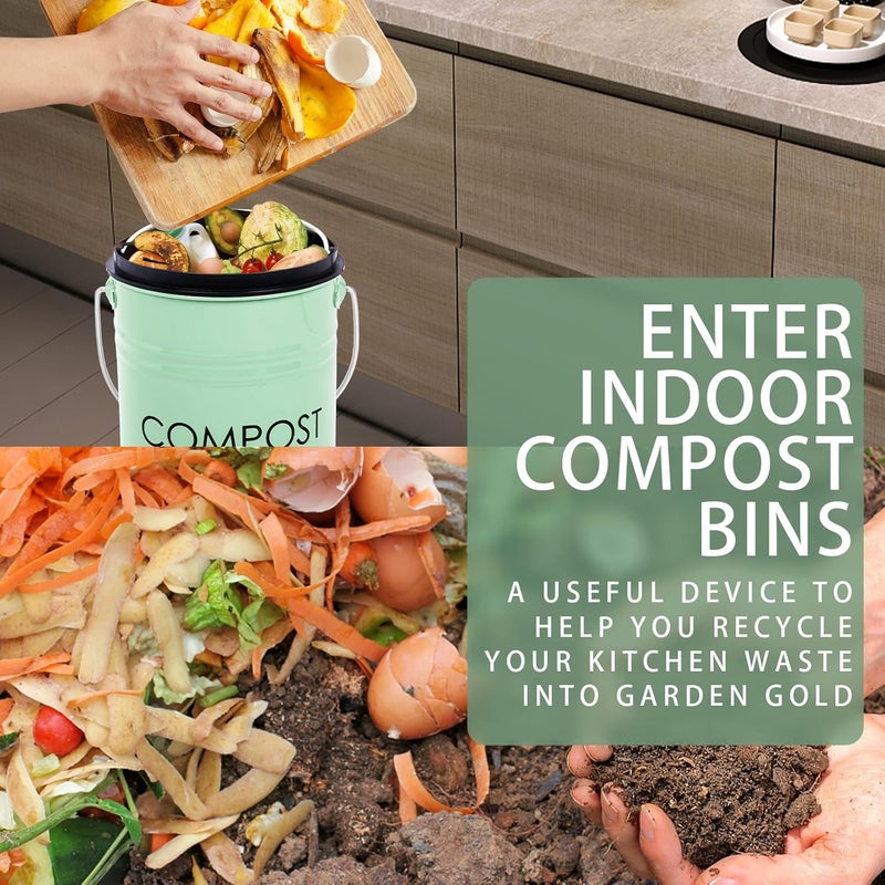 Vipush Compost Bin Kitchen Countertop Composter with lid – Small Compost ContainerI Includes Inner Compost Bucket Liner & Charcoal Filter, Green - Image 3