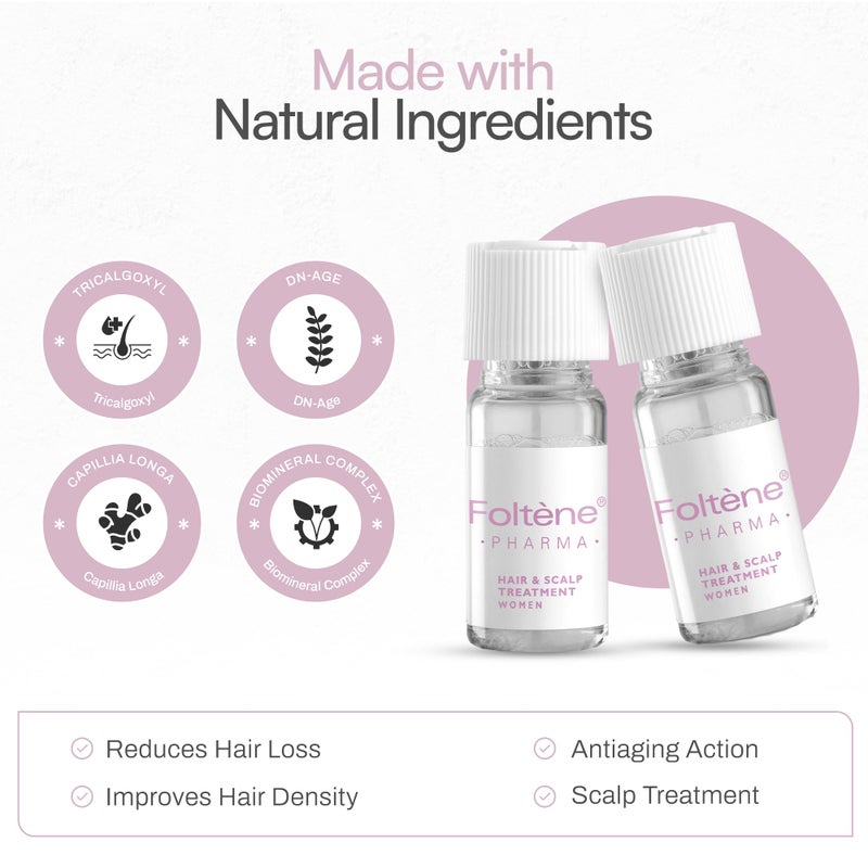 FOLTENE Hair Regrowth Treatment for Women â€“ Hair Serum for Hair Growth with Tricalgoxyl â€“ Anti-Thinning Scalp Formula for Thicker, Stronger Hair â€“ Free from Parabens & Sulfates â€“ 24 Vials - Image 2