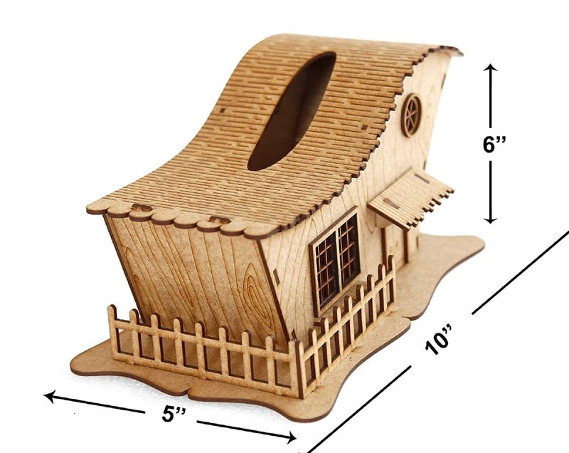 GSTORE House Antic MDF Wooden Tissue Box Holder Paper Napkin Holder Case Tissue Holder Dispenser Roll Holder Adhesive Facial Tissue Storage Box Organizer for Car Decoration Home Room Hotel - Image 2