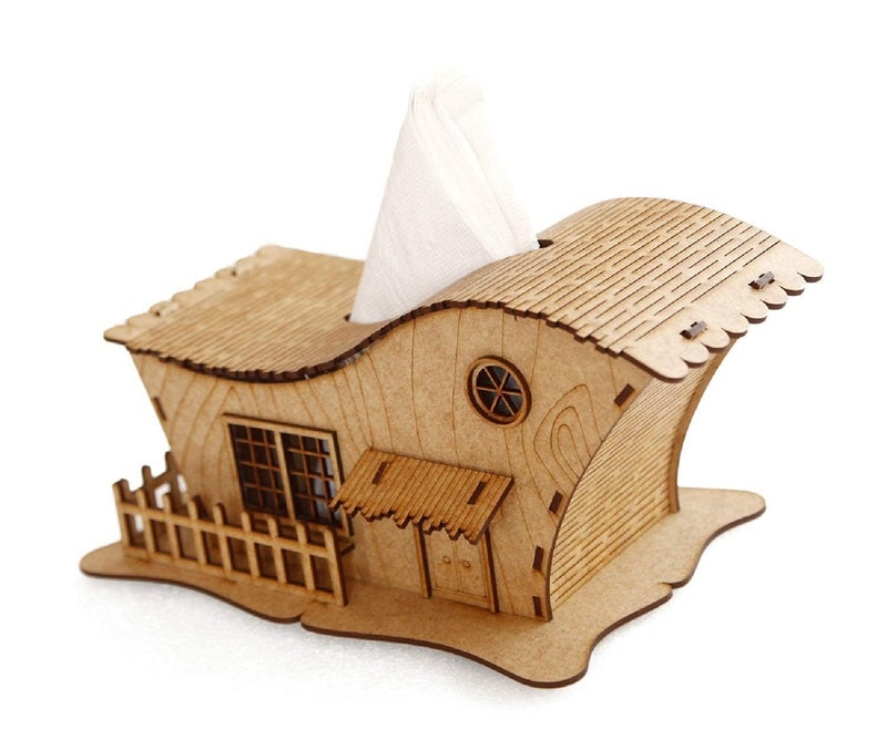 GSTORE House Antic MDF Wooden Tissue Box Holder Paper Napkin Holder Case Tissue Holder Dispenser Roll Holder Adhesive Facial Tissue Storage Box Organizer for Car Decoration Home Room Hotel - Image 4