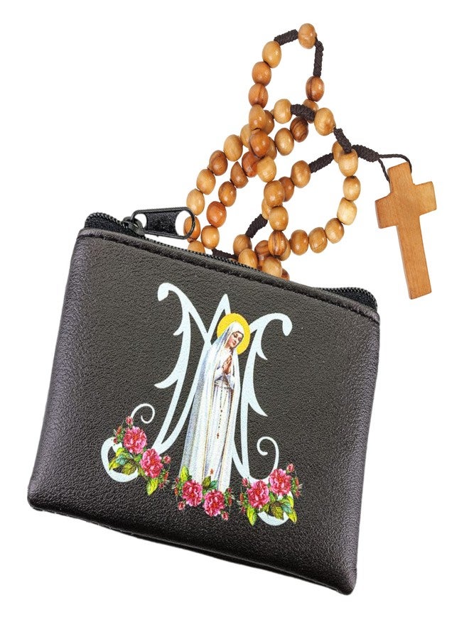 Needzo Our Lady of Fatima Black Leatherette Rosary Pouch with Zipper Closure, Neutral Travel Cases and Pouches for Rosaries, Catholic Gift, 3.25 Inches - Image 4