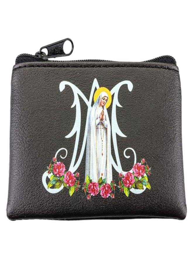 Needzo Our Lady of Fatima Black Leatherette Rosary Pouch with Zipper Closure, Neutral Travel Cases and Pouches for Rosaries, Catholic Gift, 3.25 Inches - Image 1