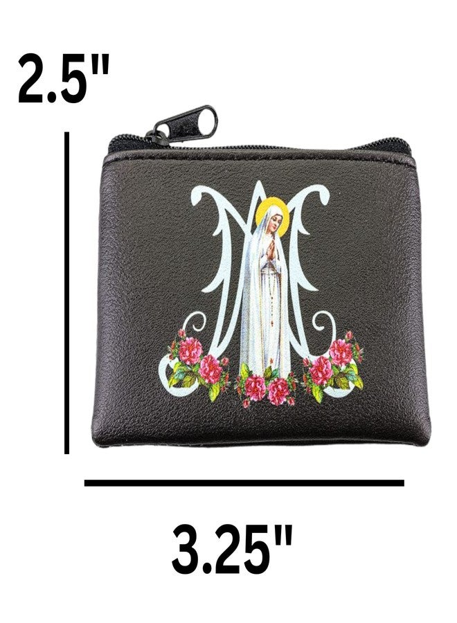 Needzo Our Lady of Fatima Black Leatherette Rosary Pouch with Zipper Closure, Neutral Travel Cases and Pouches for Rosaries, Catholic Gift, 3.25 Inches - Image 3
