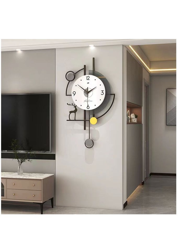 LARGE WALL CLOCKS FOR LIVING ROOM DECOR MODERN PENDULUM WALL CLOCK SILENT QUARTZ BATTERY OPERATED NON-TICKING FOR BEDROOM KITCHEN OFFICE 24INCH BLACK METAL DEER CLOCK WALL DECOR FOR HOME INDOOR