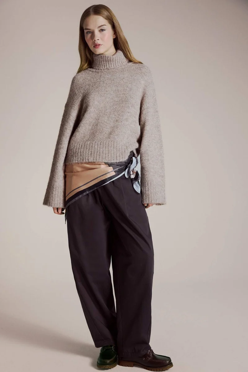 DeFacto Wool Blend Turtleneck Oversize Fit Knit Pullover