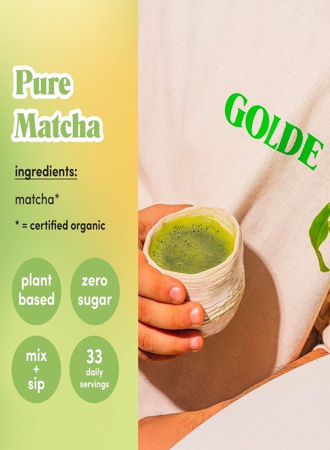 GOLDE - Pure Matcha - Ceremonial Grade Matcha Powder - Green Tea Superfood w/L-Theanine & Antioxidants - 60mg Caffeine - Jitter Free Energy - 100g Pouch - Image 2