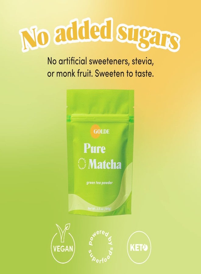 GOLDE - Pure Matcha - Ceremonial Grade Matcha Powder - Green Tea Superfood w/L-Theanine & Antioxidants - 60mg Caffeine - Jitter Free Energy - 100g Pouch - Image 3