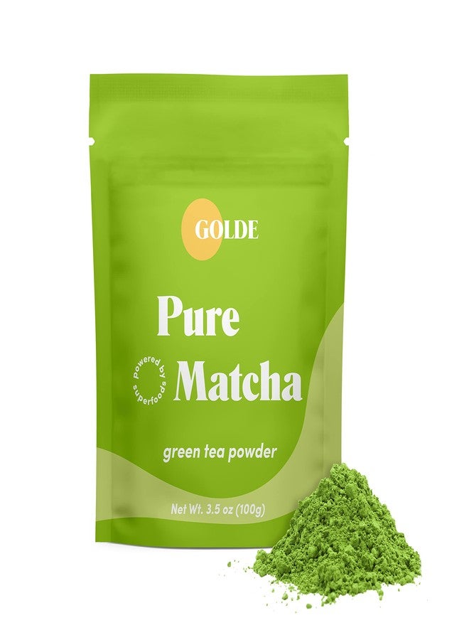 GOLDE - Pure Matcha - Ceremonial Grade Matcha Powder - Green Tea Superfood w/L-Theanine & Antioxidants - 60mg Caffeine - Jitter Free Energy - 100g Pouch - Image 1